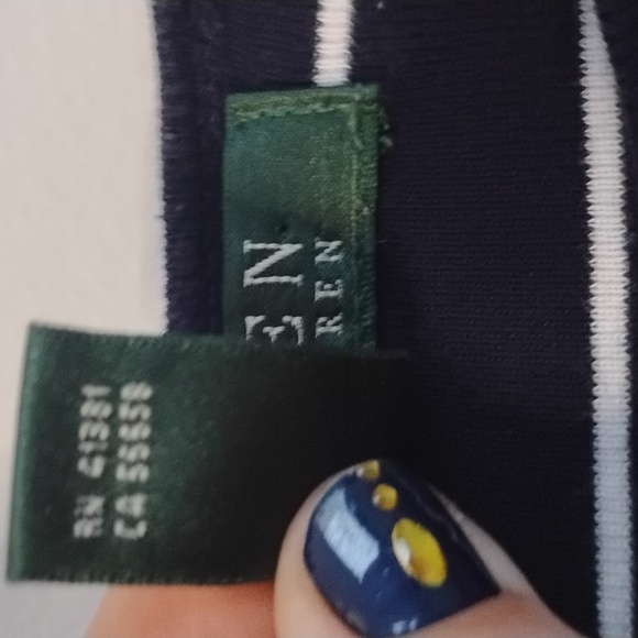 Lauren Ralph Lauren Navy and White Striped Long Sleeve Shirt 100% Cotton XL - Picture 7 of 13